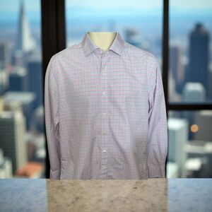 Twillory Tailored Fit Pink Blue Check Long Sleeve Button Up Shirt 16.5 #63